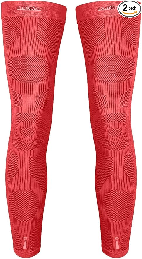 Incrediwear Leg Sleeve 2pk – Full Length Long Leg Sleeve for Leg Pain Relief & Leg Muscle Recovery, Helps Reduce Swelling & Inflammation, Promotes Circulation for Men & Women (Red, Small)