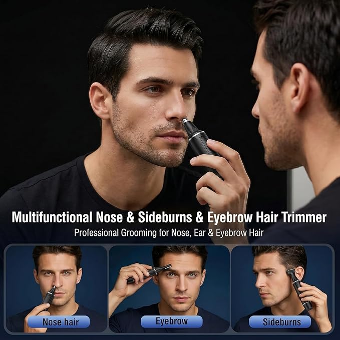 Nose Hair Trimmer for Men,Rechargeable 3-in-1 Professional Painless Eyebrow & Facial Hair Trimmer for Men Women,Multifunctional Trimmer with IPX7 Waterproof,Powerful Motor and Dual-Edge Blades