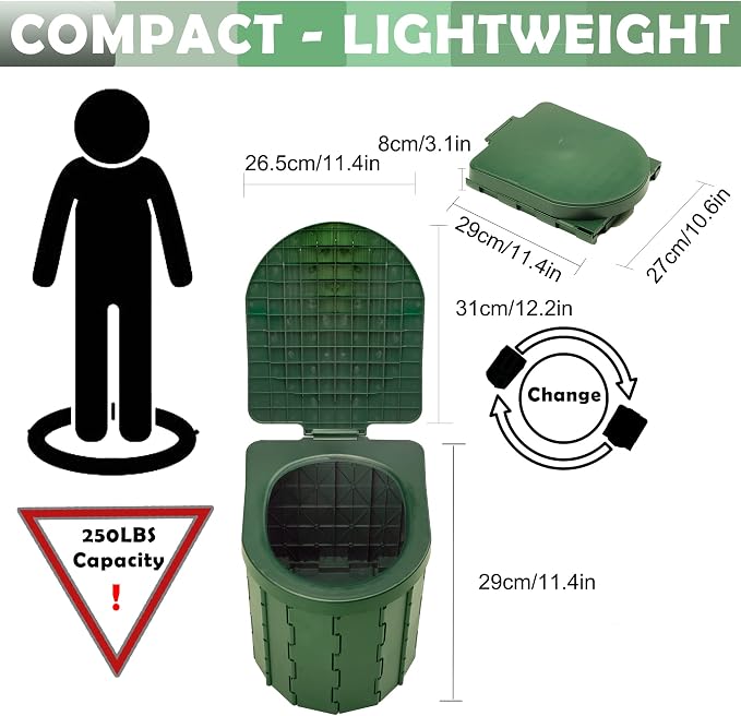 KINSPORY Camping Toilet, Portable Toilet for Adults & Kids, Foldable Potty & Outdoor Emergency Sanitation Products, Trash Can, Stool for Car Truck Camping Travel Hiking Fishing Long Trips (Green)