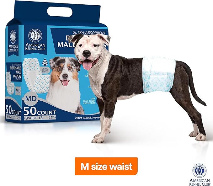 American Kennel Club Male Dog Wrap, Disposable Diapers with Wetness Indicator, Medium, 50 Count