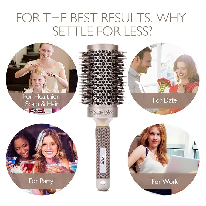 Baasha Hair Brush, Large 3 Inch Round Brush with Boar Bristle, Vented Ceramic Barrel, for Long Hair, Curly Hair, Salon Quality, 1 Count
