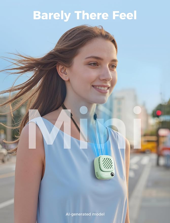 Aecooly Mini Portable Neck Fan, Mighty Hands Free Fan, Magnetic Fit | USB Rechargeable [10H Max Cooling Time], Personal Battery Powered, Pocket for Travel, Summer, Gifts for Women -Green