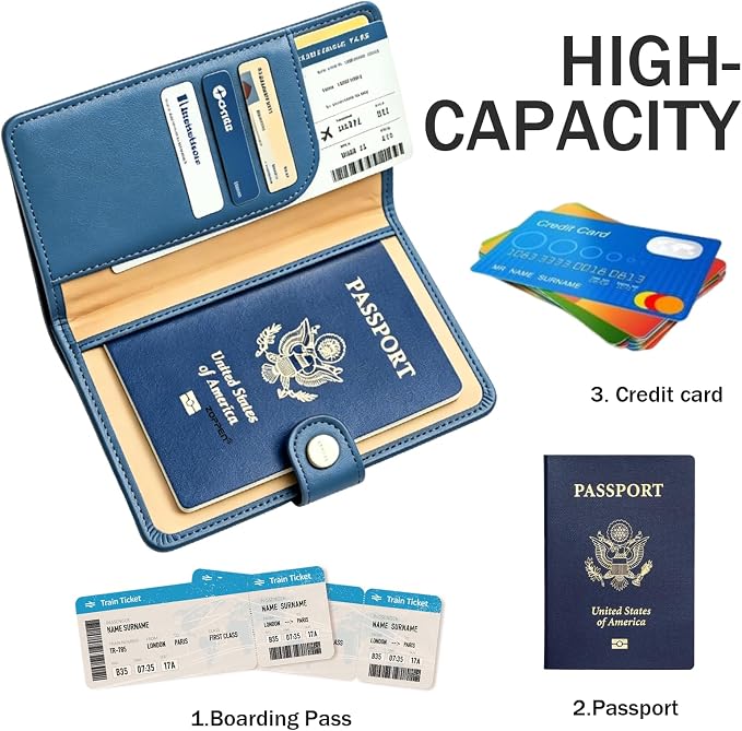 Passport Holder RFID Blocking Travel Wallet, Denim Blue | Passport Cover with Multiple Card Slots, Water-Resistant & Easy-Carry, Must-Have Travel Accessory for Men & Women.
