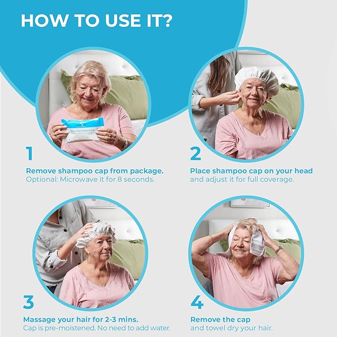 Scrubzz Shampoo Caps No Rinse for Elderly and Bedridden Patients, Rinse Free Shampoo Caps for Post Surgery and Hospital Stays, Waterless Hair Washing Shower Caps - Coconut Vanilla - 6 Pack