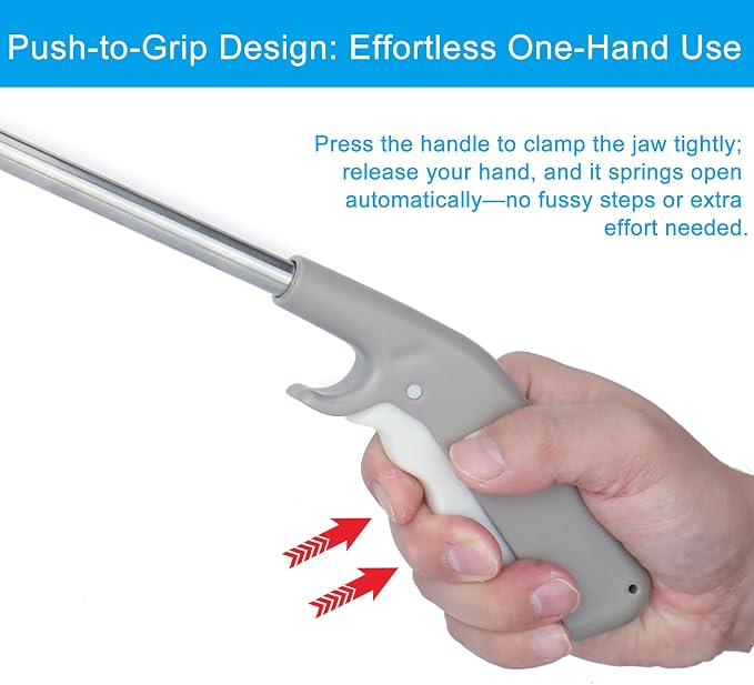 2 Pack Stainless Steel Grabber Reacher Tool, 32" Foldable & 16" Rigid Short Reacher, 360° Rotating Jaw Heavy Duty Trash Picker, Durable Pickup Tool for Seniors, Home & Garden (Gray)
