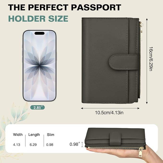RFID Passport Holder for Travel, Leather Passport Wallet Cover with Airtag | with Airtag Slot, Card Cash Holders, Zippered Coins Pocket, for Women/Men, Gift Box, Travel Essentials, 4.1"L x 1"W x 6.3"H