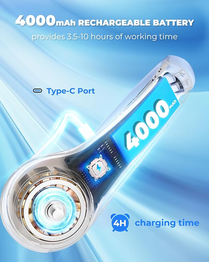 Portable Neck Fan with 4000mAh Rechargeable Battery & LED Display, Personal Cooler for Women/Men, 3-Speed Bladeless 360° Cooling Fans, Stylish Gift for Gym/Travel/Office,Light blue