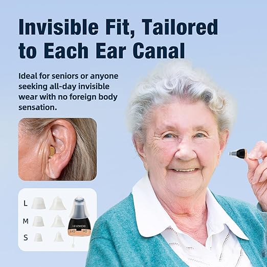 Hearing Aids, Rechargeable Hearing Aids for Seniors Adults with Noise Cancellation,A Pair Completely-in-Canal (CIC) Invisible OTC Hearing Amplifier, Black