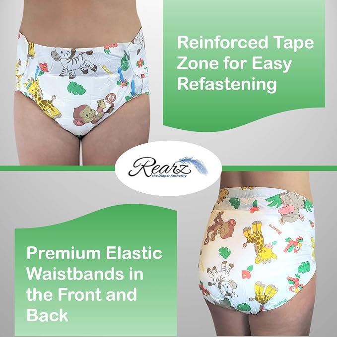 Rearz - MEGA Safari - 11,000ml Adult Printed Diaper (Sample 2 Pack) (Medium, 32'' - 40'')