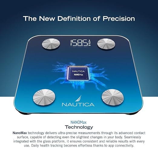 Nautica Body Tracker Digital Bathroom Scale, Bluetooth-Enabled Smart Scale with BMI, Body Fat, Muscle Mass Tracking & More, Syncs with Smartphone App for Body Composition Tracking, 396 Lbs.