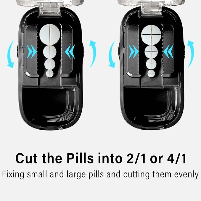 DUBSTAR Pill Cutter Splitter for Cutting Multiple Pills, Pill Cutter Splitter for Small and Tiny Pills (Clear Black)