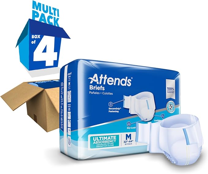 Attends Confidence® Adult Unisex Disposable SmartCool® Briefs, Medium, 32"-44" Waist, SecureGrip Tab Closure, Ultimate Absorbency, Breathable Materials, 96ct Case