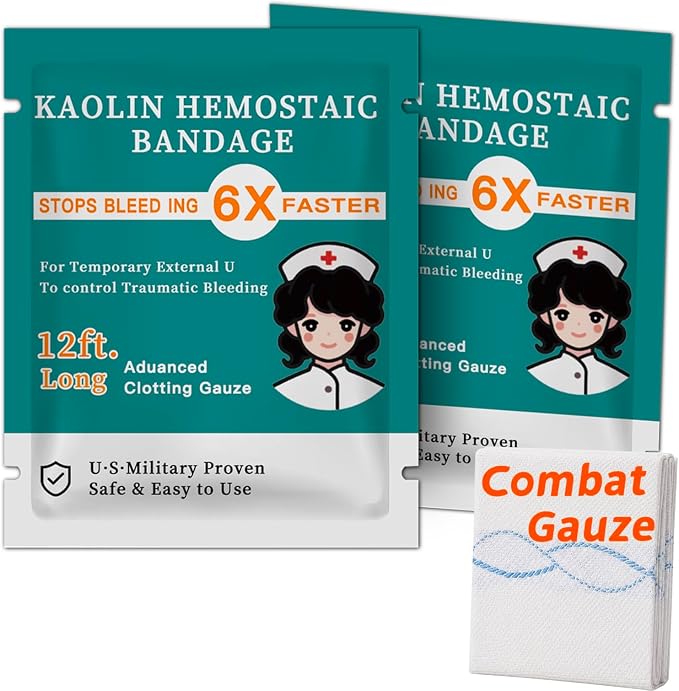 Quick Clot Gauze, First Aid Advanced Stop The Bleed Kit Combat Flexible Hemostatic Gauze-Bleed Stop Faster Wound Packing Medical,Survival Kit Supplies (3" x 12.5) (2)