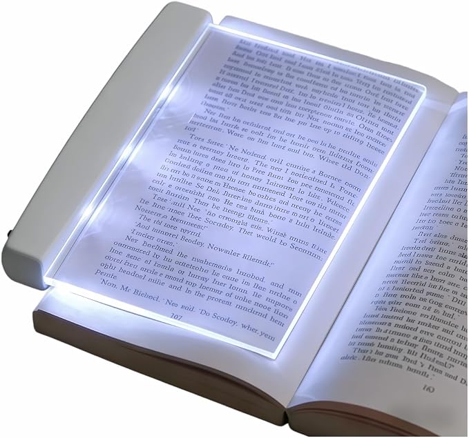 Book Light LED Flat Panel - Wireless Clip-On Eye-Care Page Light for Night Bed Reading, No-Glare Portable Reading Lamp for Students Adults, White