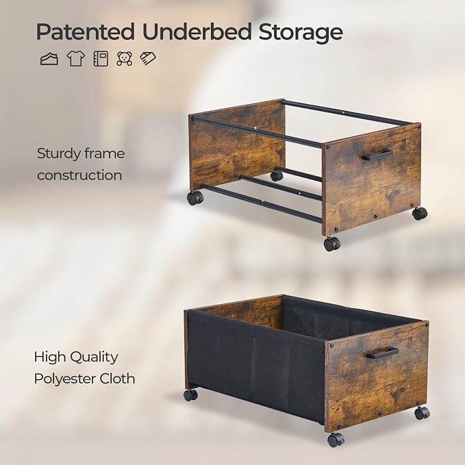 FOUCSSOMEI Under Bed Storage with Wheels, Wooden Under Bed Drawers On Wheels, Rolling Under Bed Shoe Storage, Space Saving, Rustic Brown,70L