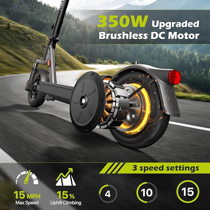 MEGAWHEELS Electric Scooter,Electric Scooter Adults with Suspension,10in Pneumatic Tires,350W Motor,19 Miles Long Range,15.5 Mph,E Scooter with Smart APP Control for Commuting, Outdoor, Short Travel