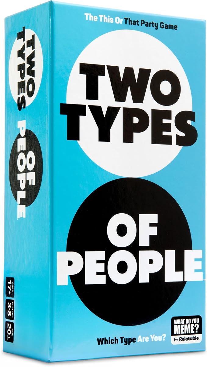 Two Types of People by Relatable, One of Our Go-to Party Games for Adults, Perfect Option for Board Games for Adults, Includes 300 Type Cards, 1 Guesser’s Paddle, 7 Answer Paddles