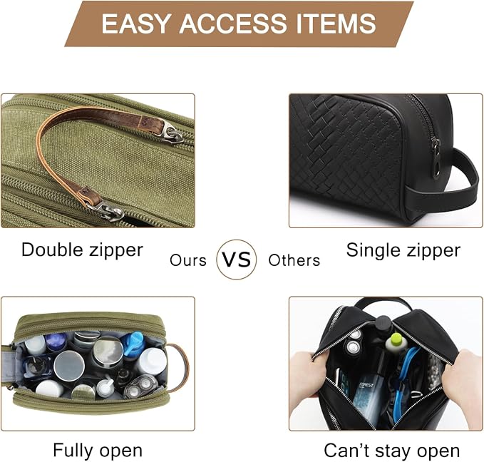 BAGSMART Toiletry Bag for Men, Canvas Travel Toiletry Organizer Dopp Kit Water-resistant Shaving Bag for Toiletries Accessories (Green, Medium)