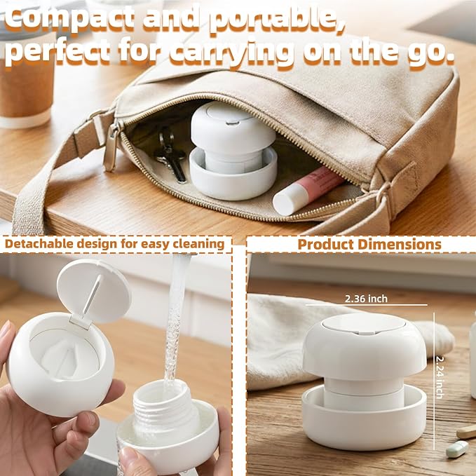 Pill Cutter Splitter for Small and Tiny Pills, 2-in-1 Mini Pill Crusher Grinder, Precise Cutting for Pills Vitamins, Portable for Travel & Pet (White)