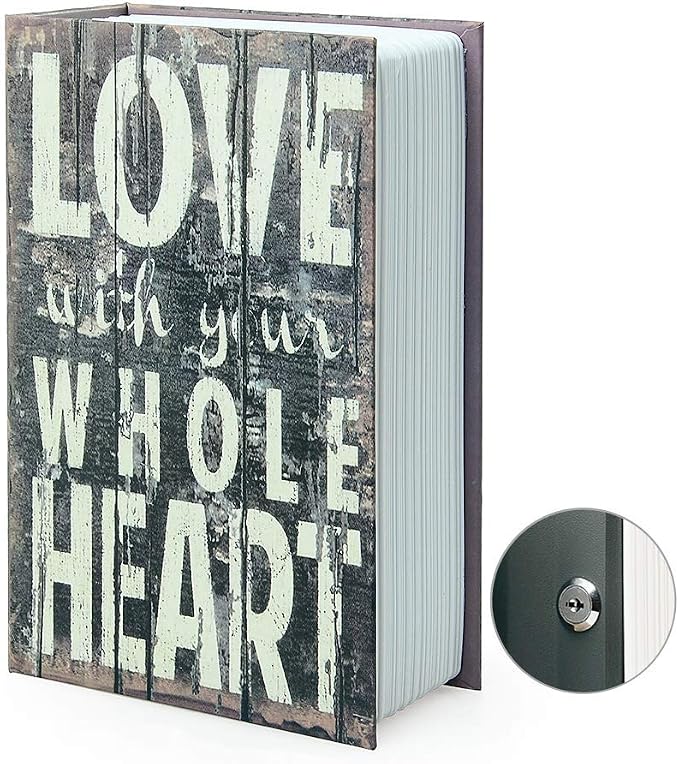 Small Sized Diversion Book Safe Storage Box, Dictionary Secret Hidden Box With Security Combination Lock/Key (Key, Love)