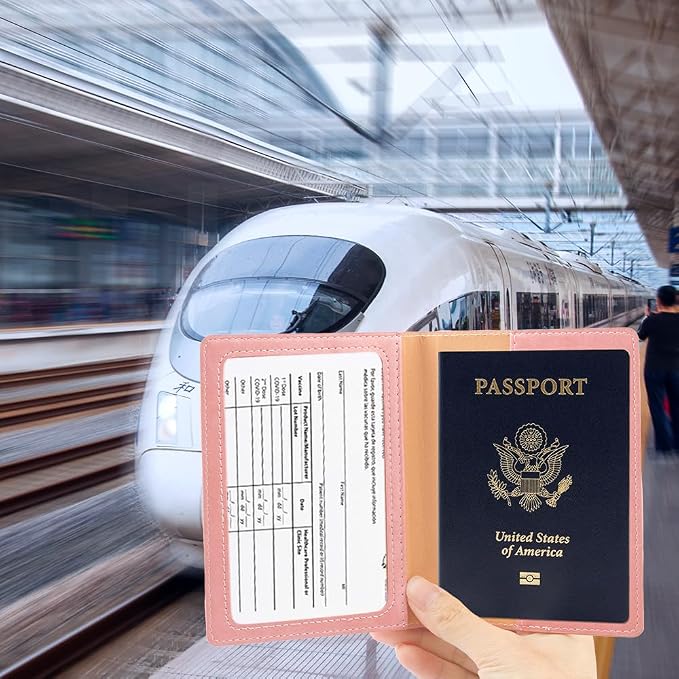 Passport Holder, Passport Cover, Passport Holder for Women, 2 Pack Passport Wallet, Leather Passport Case, Passport Protector Essentials Women Men Family Travel Must Haves, Light Purple+Pink