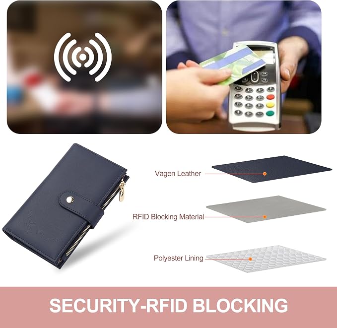 yiijay Wallet for Women RFID Blocking Leather Trifold Clutch Wallet Credit Card Holder Ladies Travel Wallet Purse with Passport/Pen Holder