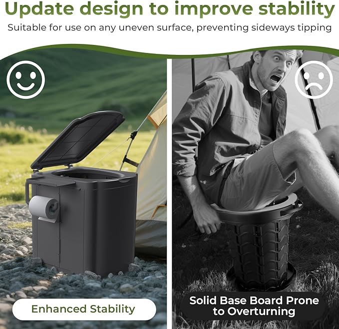 Portable Camping Toilet Kit for Adults, Upgrade Travel Potty Seat with Lid Removable Paper Holder and Absorbent Gel, for Camping, Hiking, Truck, RV Toilet, Beach