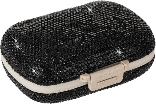 Medicine Pill Organizer Travel Pill Box for Purse Portable Pill Container Small Pill Holder Cute Pill Case Pocket Pharmacy with Labels(Black)