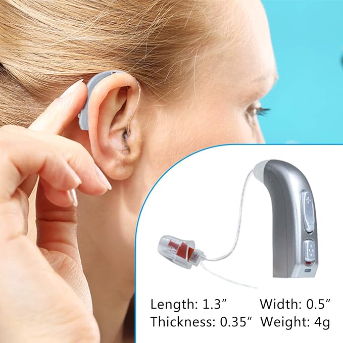 Banglijian Rechargeable Hearing Aid RIC(Receiver in canal) for Seniors and Adults with Digital Noise Cancelling and Feedback Cancellation, Powerful Digital Hearing Aid (Red-Right Ear)