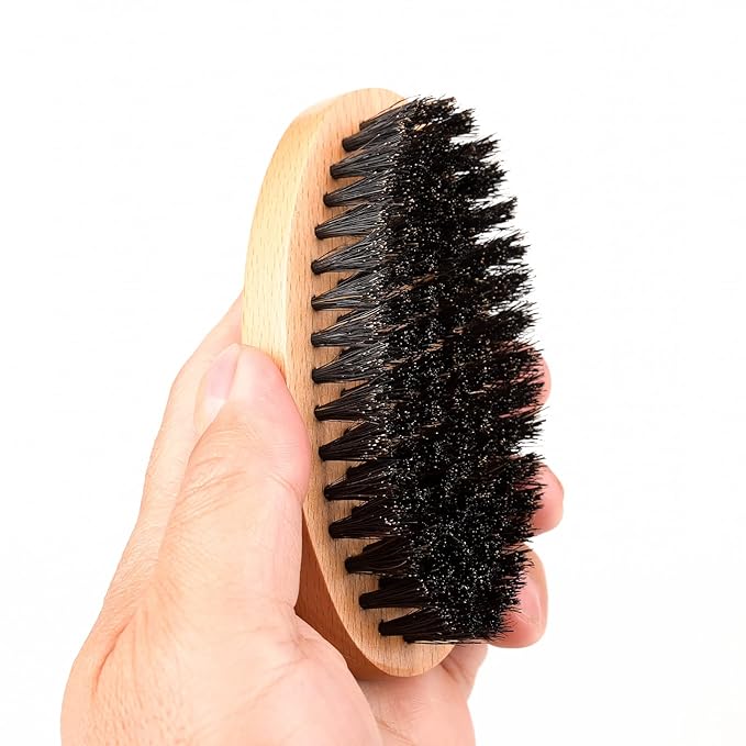Soft Boar Bristle Beard Brush for Men | Soft & Smoothing Boar Bristles, Skull Print, Small Pocket Travel Size