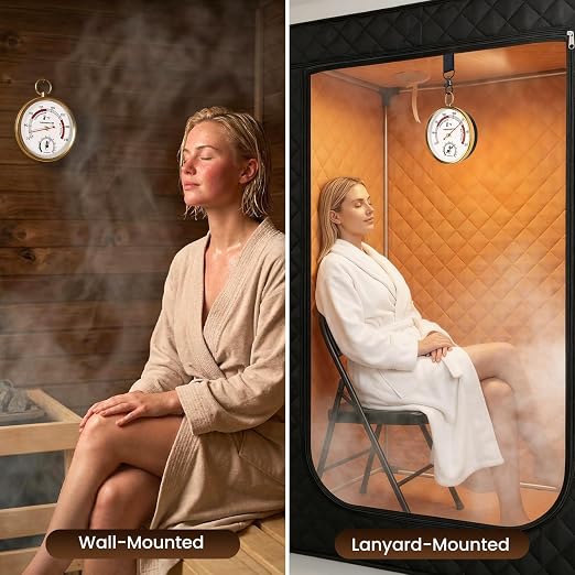 Sauna Thermometer Fahrenheit, 2-in-1 Thermometer and Hygrometer, Precision Temperature Gauge & Thermostat for Portable Steam Sauna Box, Home Infrared Indoor Use Essential Accessory