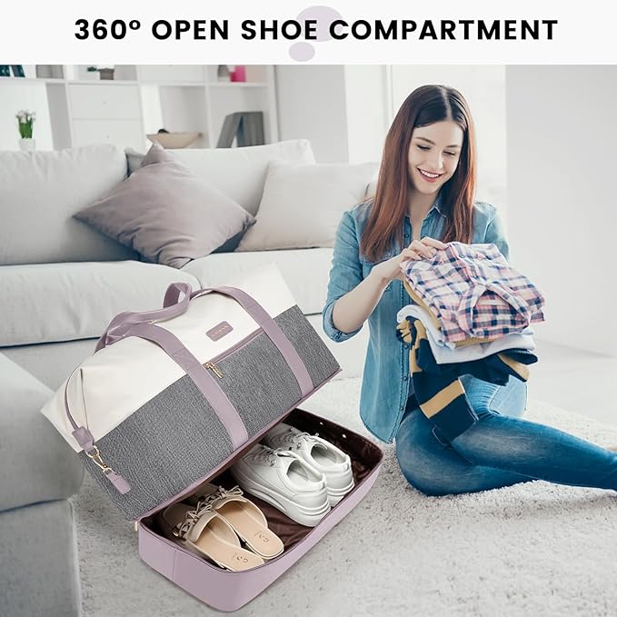 LOVEVOOK Weekender Bag for Women, Large Duffle Bag for Travel with 2 Packing Cubes, Carry on Overnight Bag with Shoe Compartment, Mom Hospital Bags for Labor and Delivery