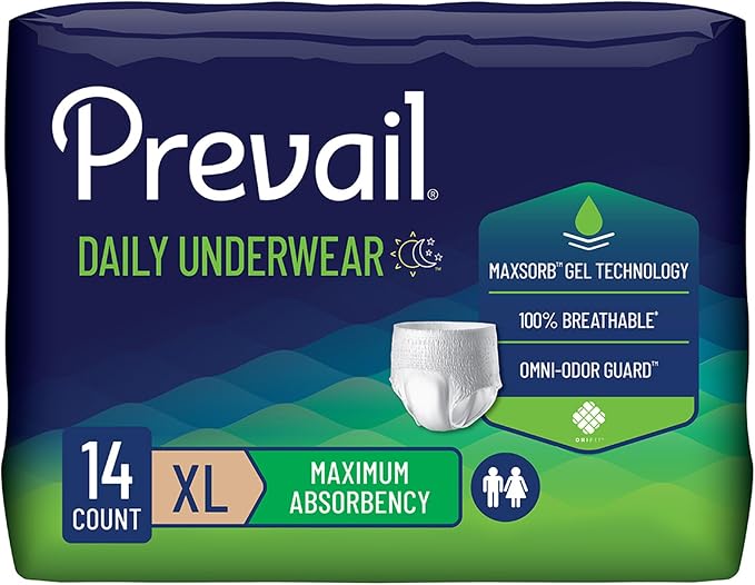 Prevail Daily Protective Underwear, Unisex Disposable Adult Diaper for Men & Women, Maximum Absorbency, X-Large, 14 Count Bag