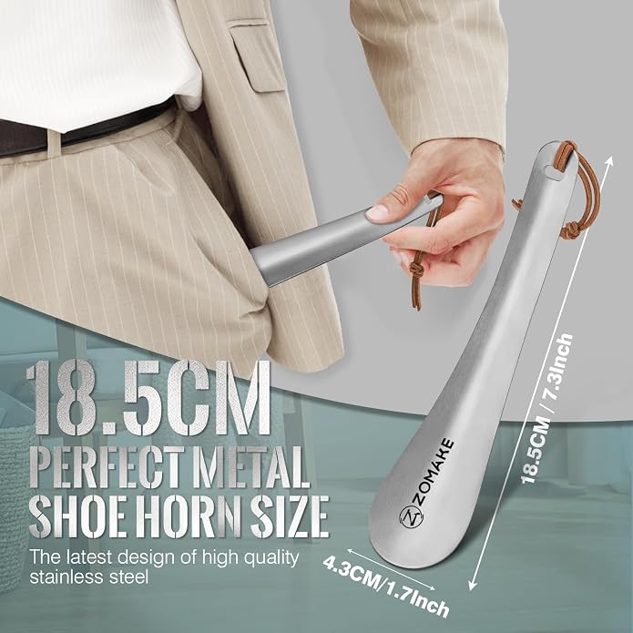 ZOMAKE Metal Shoe Horn, Small Travel Shoehorn for Men Women Kids, 5.9''/7.3''/7.5'' Portable Shoe Spoon Helper