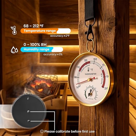 Sauna Thermometer Fahrenheit, 2-in-1 Thermometer and Hygrometer, Precision Temperature Gauge & Thermostat for Portable Steam Sauna Box, Home Infrared Indoor Use Essential Accessory