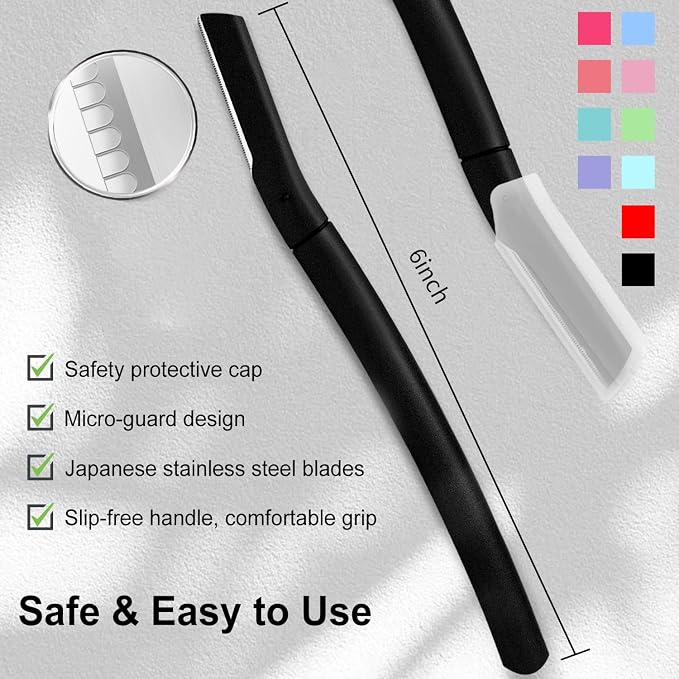 Dermaplane Razor for Women, Facial Razor, Peach Fuzz Remover, 10ct Black | Disposable Dermaplaning Tool for Facial Hair Removal & Exfoliation, Microblade Design, Easy Replacement for Home & Travel