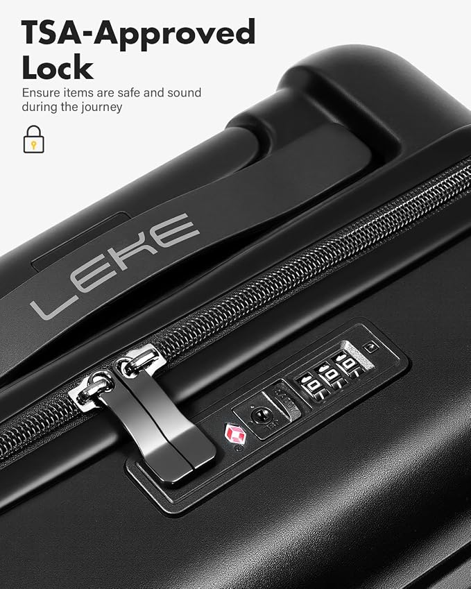 Lekesky Carry On Luggage 22x14x9 Airline Approved, 20 Inch Hard Shell Suitcase with TSA Lock, Lightweight Spinner Wheels Durable ABS Carry-On for Travel Weekend Trips Men Women, Black