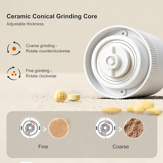 Pill Crusher 3-in-1, Pill Grinder for Fine Powder, Effortless Medication Pulverizer & Splitter with Storage Cup, Arthritis Friendly for Elderly, Pets