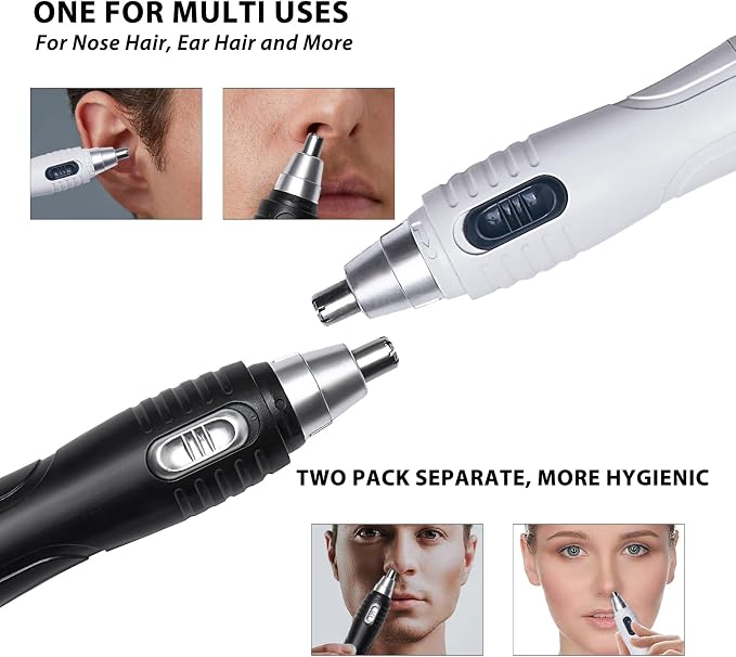 2 Pack Ear and Nose Hair Trimmer Clipper Scissor for Men and Women, Painless Nose Clipper Nasal Hair Removal, Eyebrow & Facial Trimmer