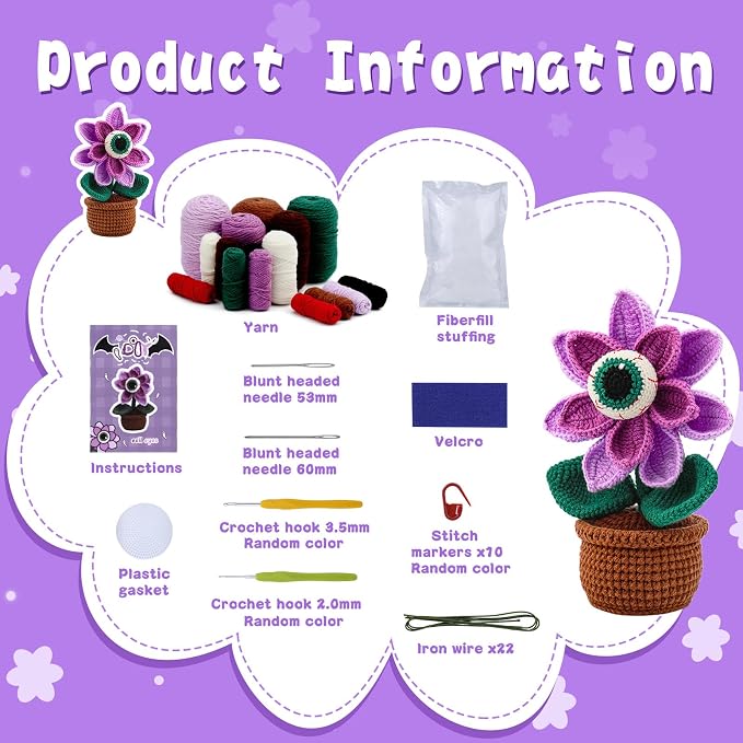 kgxulr Crochet Kit, Big-Eyed Beginner Crochet Kit for Adults, Knitting Kit | Crochet Kit for Beginners, Crochet Flower Kit, Beginner Crochet Kit for Adults with Step-by-Step Video Tutorials