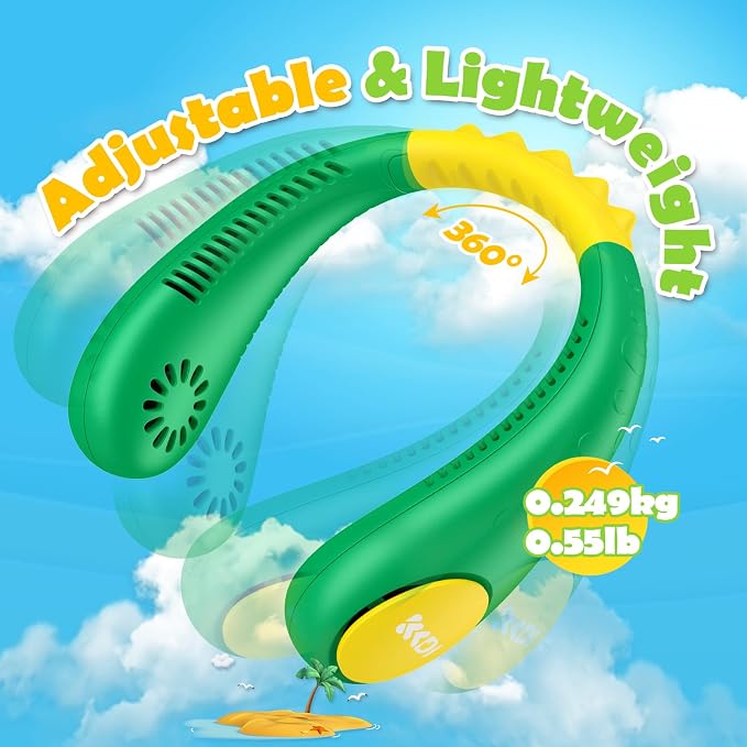 Kids Neck Fan, Portable Bladeless Neck Fan for Kids 4-14Y, 2600mAh Rechargeable Wearable Fan for Girls Boys, 4 Speeds Lightweight Quiet Cooling Fan for Study, Camping, Travel, Summer Essential