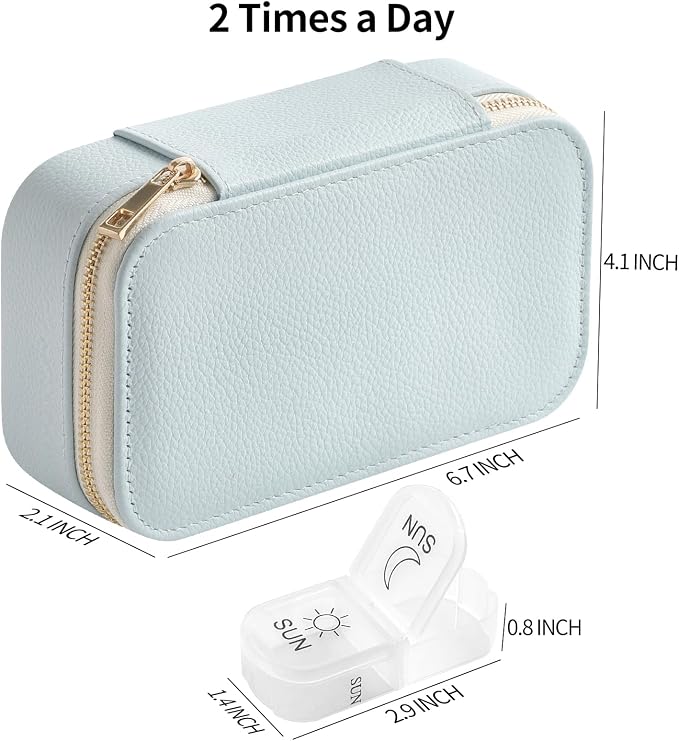 Genuine Leather Travel Pill Organizer Box Case 2 Times a Day for Purse for Women, Cute Medicine Pill Holder Containers for Vitamin Medium Weekly Daily 7 Day Am Pm Pill Organizer(Pink)