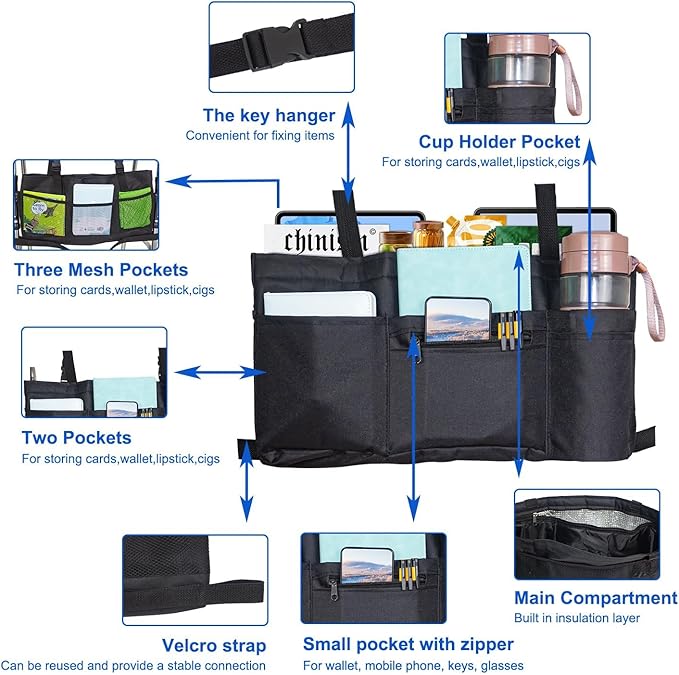 Upgrade Walker Bag with Soft Cooler & Cup Holder,Walker Accessories Walker Bags For Folding Walker,WalkerBaskets,Cup Holder For Walker,Rollator Bag With Cup Holder, Basket For Walker (Black)