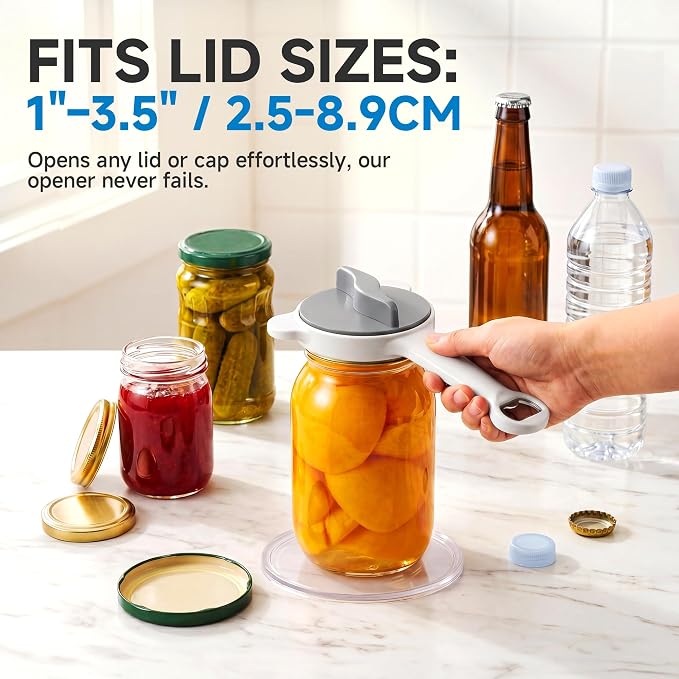 2026 Upgraded 4-in-1 Jar Opener - Adjustable Stainless Steel Lid Remover for Seniors & Arthritis Sufferers, Fits Kitchen Jars, Bottles & Cans Grey