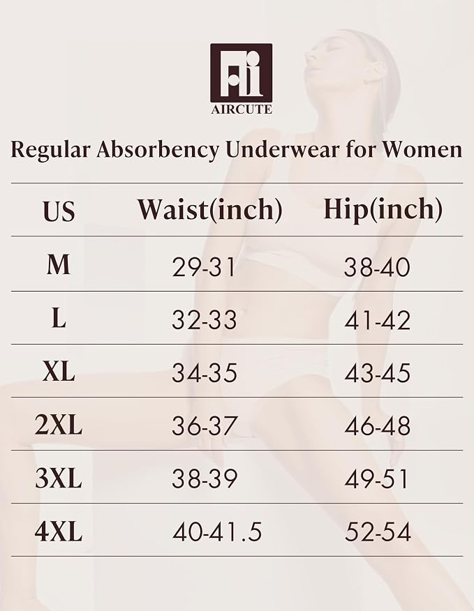 AIRCUTE Washable Urinary Incontinence Protective Underwear for Women Leak Proof Absorbent Reusable Panties 60ML 1 Pack (Dusk, 6X-Large)