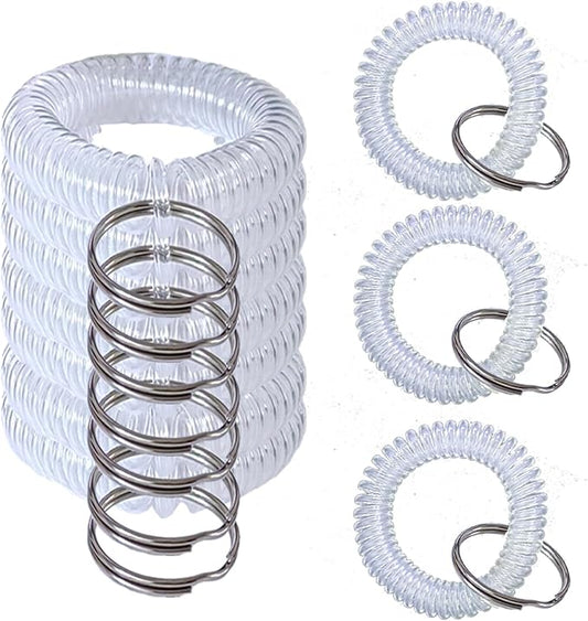 10 Pieces Wrist Coil Keychain Spiral Key Ring, Clear White | Wristband Bracelet Key Holder for Pool Gym ID Badge