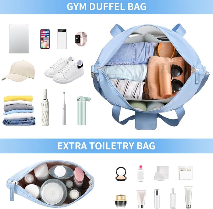 Gym Bag for Women, Personal Item Travel Bag with Shoes Compartment, Weekender Overnight Duffel Bag with Wet Pocket, Carry On Bag for Women, Travel, Gym, Weekend