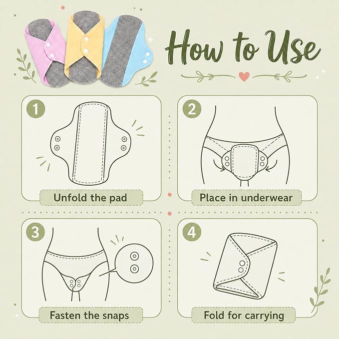 Reusable Incontinence Pads, 9-Pack Washable Cotton Bladder Leakage Protection, Heavy Flow Postpartum Recovery, Overnight Security for Active Women and Elderly Care, Polyester and Cotton Blend Fabric