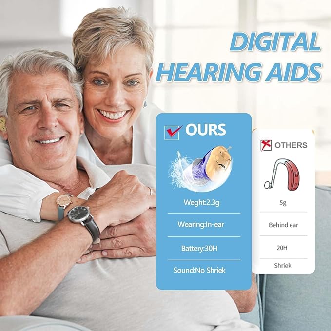 Hearing Aids, Wireless Rechargeable Hearing Amplifier, OTC Hearing Aids with Magnetic Charging Case, 2 Channel Digital in Ear Noise Cancelling Hearing Devices for Seniors