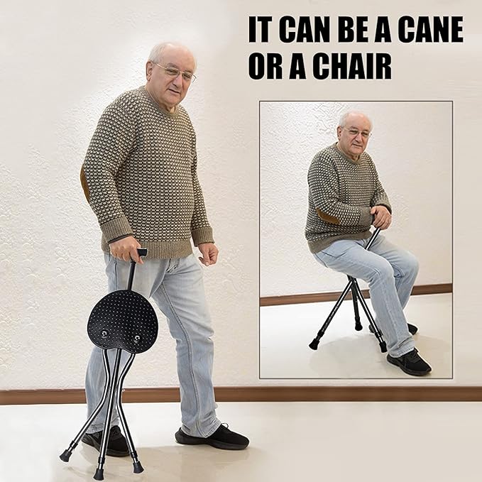 Hold 440 lbs Folding Canes with Seat Walking Stick Height Adjustment Cane Seat Capacity Frosted Handle with Magnetic Therapy Stone Crutches Stool